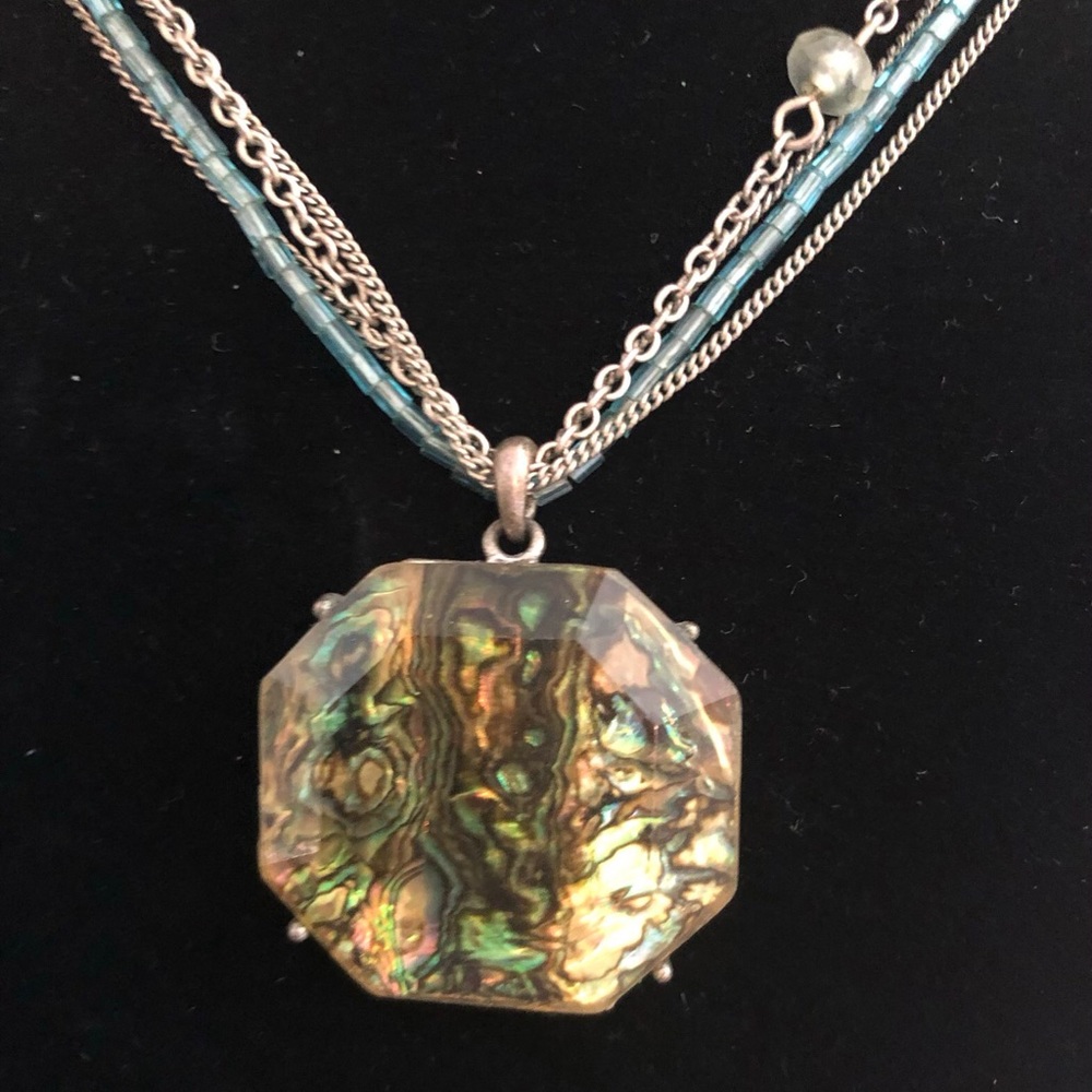 3 strand necklace with large abalone pendant